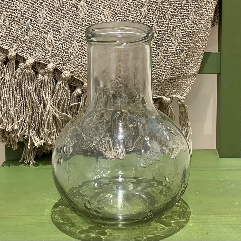 Vintage Tassos Clear Glass Olive Jar with Embossed Design